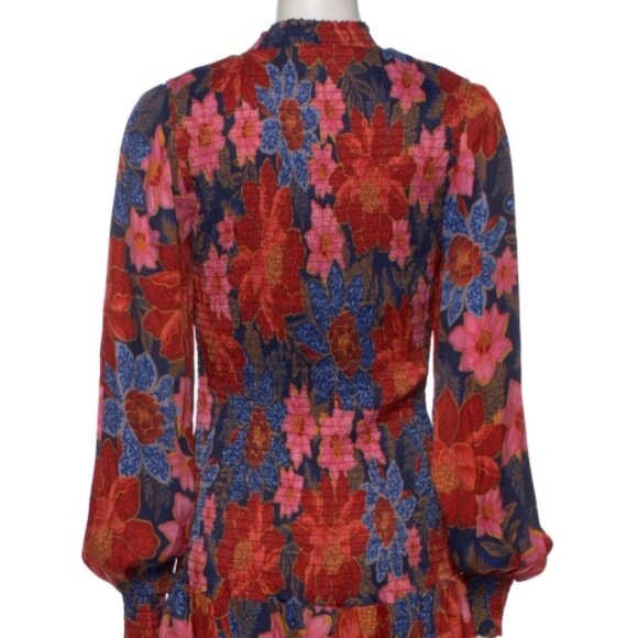 FARM RIO Floral Red Multi Mixed Flower Prints Smocked Mini Dress XS $221 - Picture 7 of 14